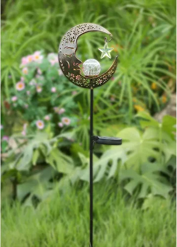 Vista 9 de Hapjoy - Luces solares para exteriores, decoración con forma de luna, linterna para patio, césped o camino, decoraciones con globo de cristal Bronce