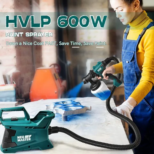 Vista 4 de NEU MASTER Pulverizador de pintura para pintura de casa, pistola eléctrica HVLP fácil de limpiar, manguera de aire de 6 pies/3 boquillas/3 patrones