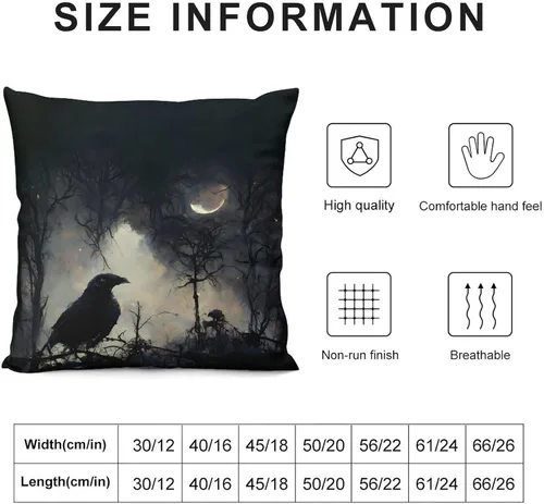 Vista 2 de Funda de almohada gótica de cuervo, pájaros negros, cuervo, alas oscuras, diseño de suspenso, fundas de almohada para sofá, sala de estar