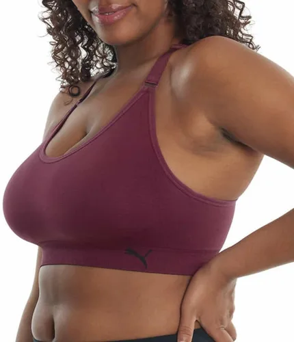 Vista 4 de PUMA Brasier deportivo para mujer, paquete de 3, CoralPúrpuraGris