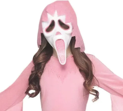 Vista 3 de Fun World Disfraz infantil de cara de fantasma brillante, rosa, talla S