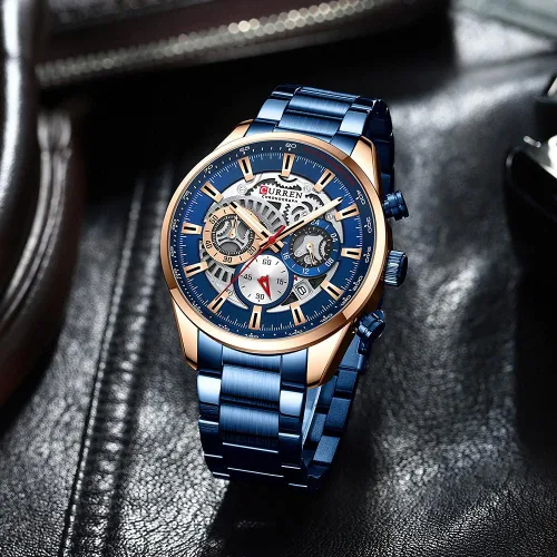Vista 3 de FANMIS Relojes de lujo para hombre, reloj de pulsera analógico de cuarzo de acero inoxidable impermeable