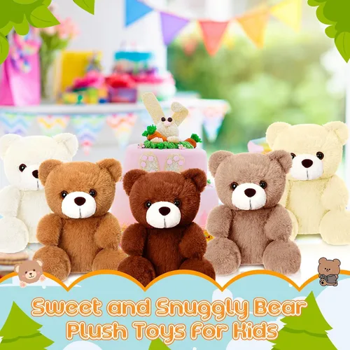 Vista 5 de HyDren 5 piezas de oso a granel, lindos juguetes de peluche de oso suave en 5 colores a granel para baby shower y suministros de fiesta de cumpleaños