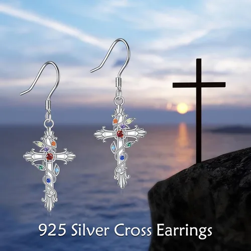 Vista 6 de POPLYKE Aretes celtas de 7 chakras de plata de ley 925 con nudo celta, aretes de aro para mujer, regalos de joyería