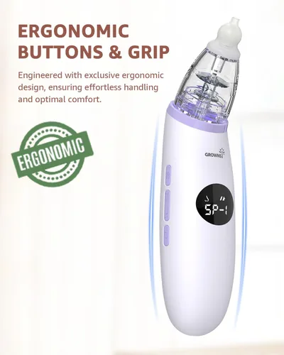 Vista 3 de GROWNSY Aspirador Nasal para Bebé Succionador de Nariz para Bebé Succión Eléctrica de Nariz para Niños Pequeños, Succionador Ergonómico de Mocos