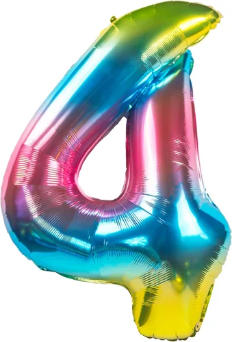 Vista 4 de Globos gigantes de 32 pulgadas para inflar con helio, para fiesta de cumpleaños, color degradado arcoíris (número 0 de gradiente arcoíris)