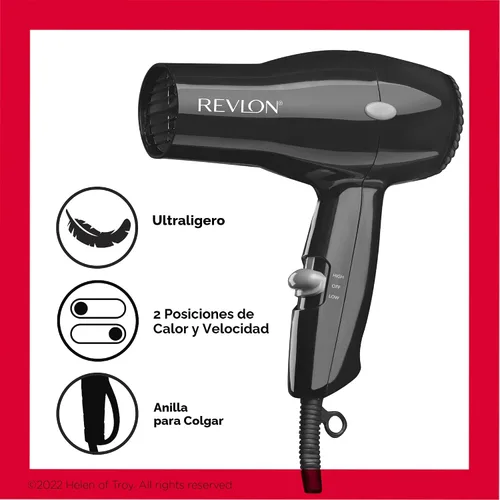 Vista 4 de Revlon Secador de pelo compacto Diseño ligero de 1875 W, perfecto para viajes, (negro)