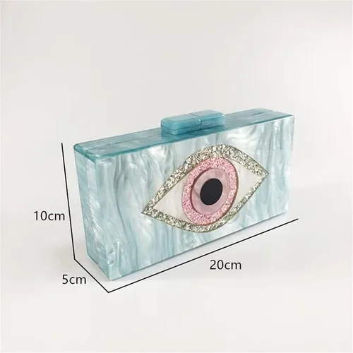 Vista 2 de ZLXDP - Bolso de mano de acrílico para noche, bolso de mano con cadena azul claro, bolso cruzado de retazos, bolso de fiesta para mujer