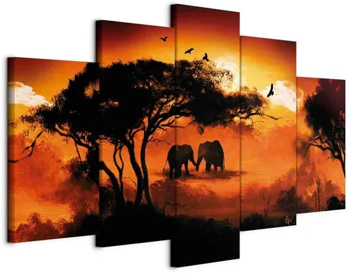 Vista 15 de artgeist Lienzo acústico para pared, diseño de África, 40 x 20 pulgadas, 5 piezas con impresión de sonido de espuma acústica, sala de arte de África