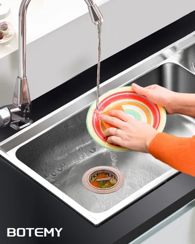 Vista 7 de BOTEMY B9171 Kit de drenaje de fregadero de cocina de cobre 3 1/2 colador para fregadero de cocina con colador de acero inoxidable, tapón de Cobre