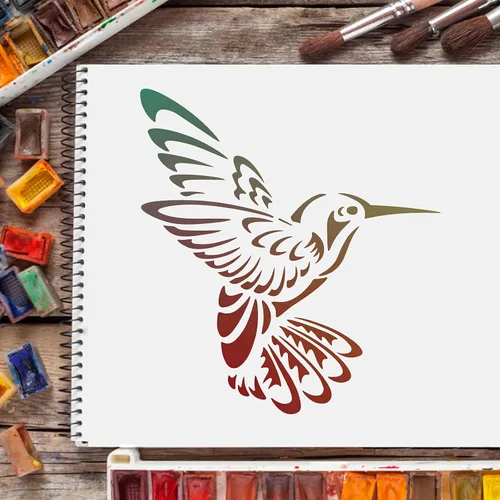 Vista 6 de FINGERINSPIRE Plantilla de decoración de colibrí de 11.8 x 11.8 pulgadas, plantilla de plástico para dibujar flores de pájaros, plantillas cuadradas