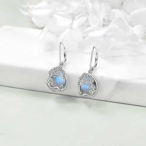 Vista 152 de Aretes colgantes con forma de lágrima de filigrana de piedra lunar de plata de ley 925 con cierre de palanca para mujer, regalos de joyería