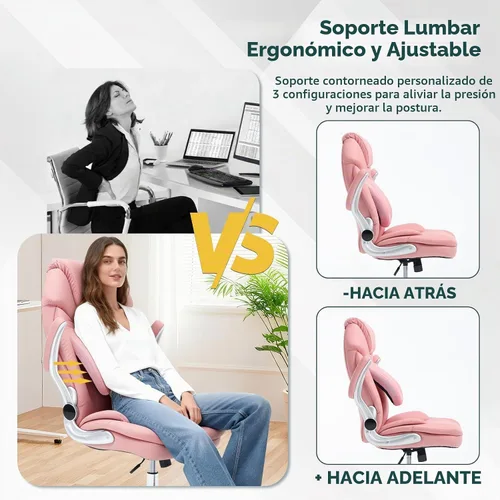 Vista 4 de Sillas de oficina ejecutivas ergonómicas con soporte lumbar ajustable, silla de gestión mecedora de 90-120°, sillas de escritorio giratorias