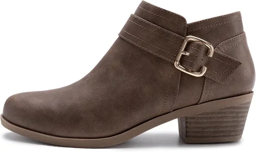 Vista 2 de Athlefit Botines gruesos de tacón bajo para mujer, botines clásicos con punta puntiaguda y cremallera lateral