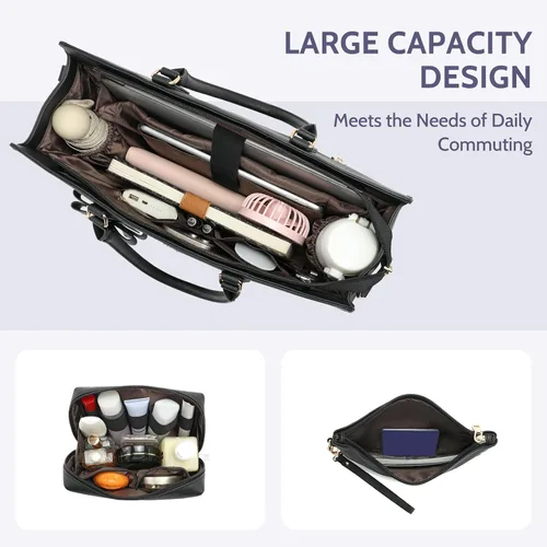 Vista 5 de Keyli 3 unids bolsa para laptop para mujer, 15.6 pulgadas, cuero trabajo, trabajo, oficina, oficina, maletín de hombro