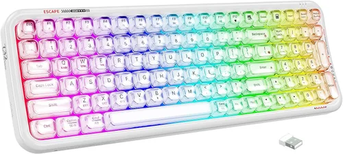 Vista 9 de FOPETT Teclado inalámbrico para computadora con retroiluminación RGB, Bluetooth 5.0/USB-C/2.4 GHz, teclado ergonómico para juegos, tapa transparente