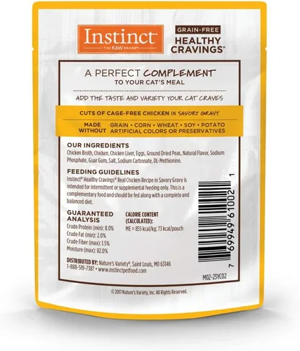 Vista 2 de Instinct Healthy Cravings, Receta sin granos con pollo real, comida húmeda natural para gatos, suplemento por Nature's Variety, 3 onzas