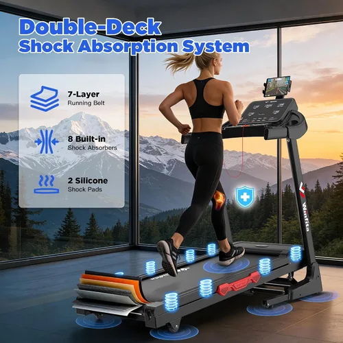 Vista 4 de 3.5HP Folding Treadmill Auto Incline, 300lbs, 8MPH, 17" Belt,64 Programs