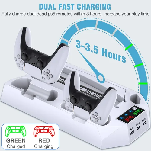 Vista 4 de PS5 PS5 Slim Stand and Cooling Station with Dual Controller Charging Station for PlayStation 5 Console, PS5 Accessories Incl. Controller Charger