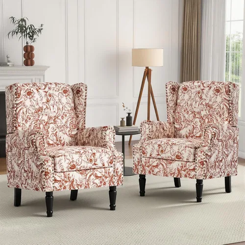 Vista 14 de High Back Accent Chair, Fabric Upholstered Armchair Wingback Chair for Living Room, Comfy Bedroom Reading Seat with Solid Wood Legs, Beige