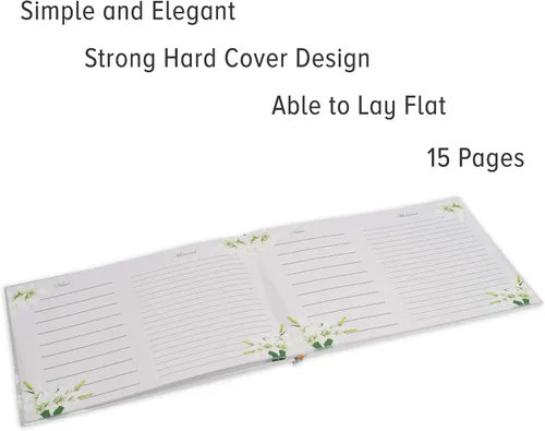 Vista 4 de Libro de invitados funerario de tapa dura, blanco clásico y elegante, con 15 hojas para nombres y mensajes, registro funerario (diseño floral)