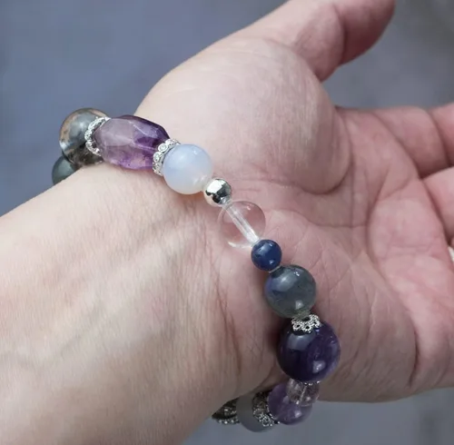 Vista 83 de Precious Gemstone Natural Crystal Healing Bracelet, Rutilated Quartz, Moonstone, Quartz Handmade Original Design Bracelet