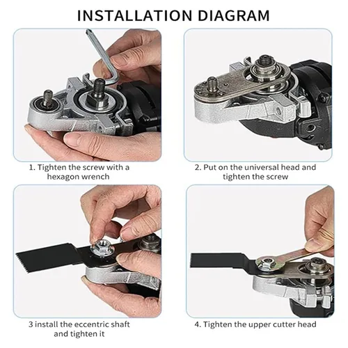 Vista 6 de Gonetre Convertidor de amoladora angular de acero de tungsteno – Kit adaptador de herramienta oscilante con cuchillas para roscas M10 – Accesorios