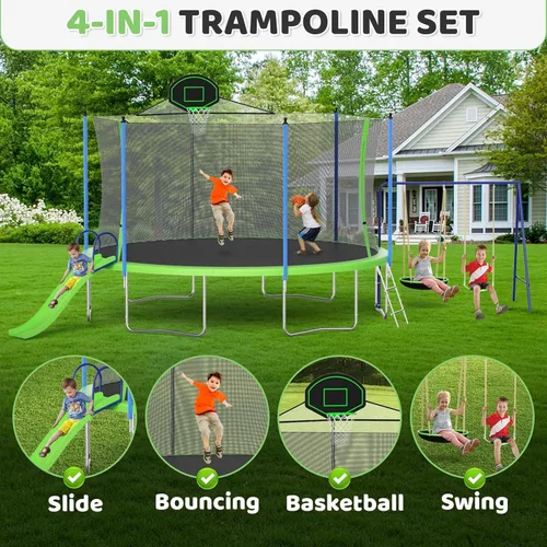 Vista 2 de Skepphlay - Trámpelines de 16 pies, 14 pies, 12 pies para exteriores para niños y adultos, trámpelin recreativo aprobado por ASTM, trámpelin redondo