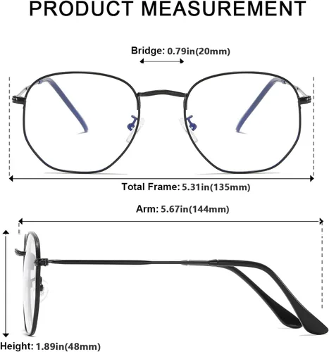 Vista 5 de Lentes hexagonales de metal con bloqueo de luz azul, antifatiga ocular para pantallas digitales, marco ligero para hombres y mujeres