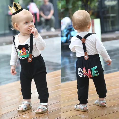 Vista 2 de Atuendo de cumpleaños para bebé niño, traje de primer cumpleaños de granja para niño