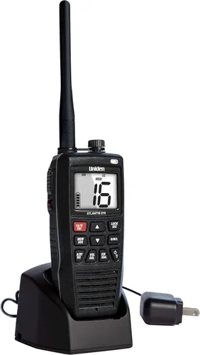 Vista 2 de Uniden Atlantis 275 - Radio marina VHF bidireccional de mano, sumergible IPX8 flotante impermeable, pantalla grande de doble color, 6 vatios, todos