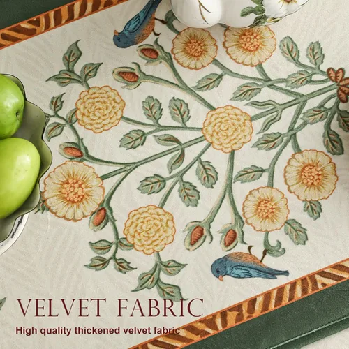 Vista 3 de patdrea Camino de mesa de terciopelo francés estilo granja para decoración del hogar, cocina, comedor, fiestas, cenas familiares, boda 12"*63