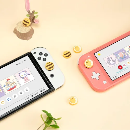 Vista 5 de GeekShare Bonitas tapas de silicona Joycon con agarre para pulgar, funda de joystick compatible con Nintendo Switch OLED Switch Lite, 4