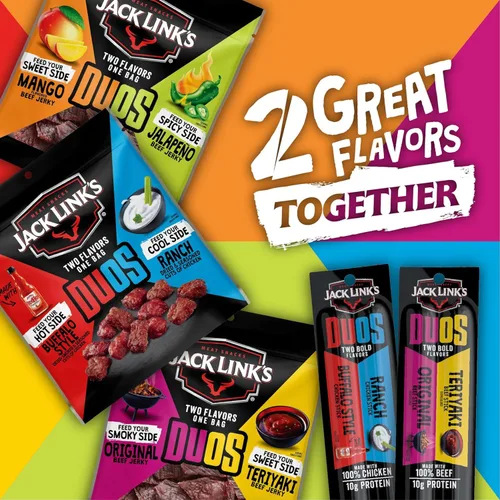Vista 7 de Jack Link's DUOs - Palitos de carne seca de pollo con 13g de proteína, Frank's RedHot Buffalo Style con cremoso ranch, hechos con 100% pollo, dos