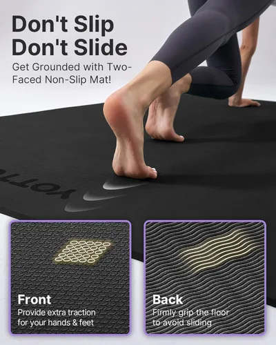 Vista 4 de YOTTOY Tapete de yoga grande (75 x 52 x 1/2 pulgadas), tapete de ejercicio TPE extra ancho, tapete de entrenamiento antideslizante para pilates