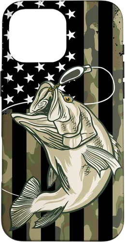 Vista 19 de Funda de camuflaje para iPhone 16, diseño de bandera estadounidense, pescador, pescador, camuflaje