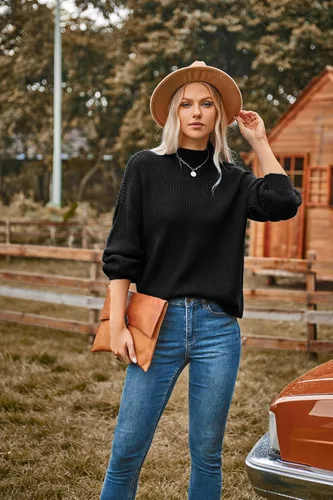 Vista 2 de GRACE KARIN Women's 2023 Fall Pullover Sweater Dropped Long Sleeve Mock Neck Casual Oversized Chunky Knit Cozy Jumper Tops