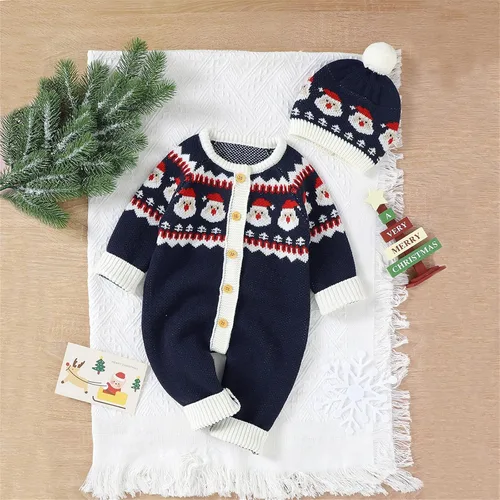 Vista 8 de Mameluco de Navidad con estampado de muñeco de nieve para niños pequeños y niñas para bebés simples azul 6-9 meses