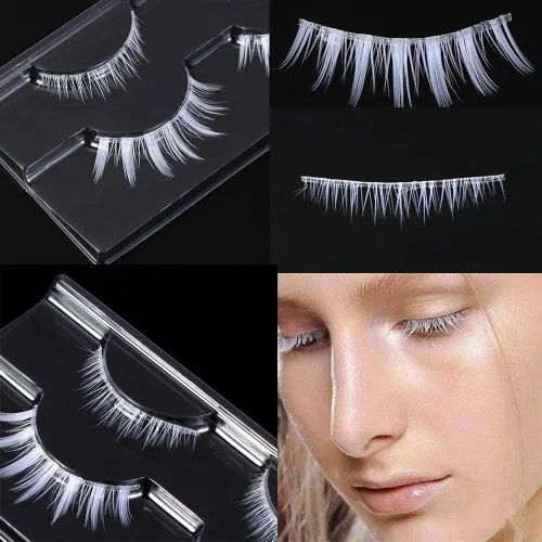Vista 4 de Pestañas Postizas Blancas de Halloween Herramientas de Extensión de Pestañas Blancas para Ojos Anime Cosplay Maquillaje de Aspecto Natural Pestañas