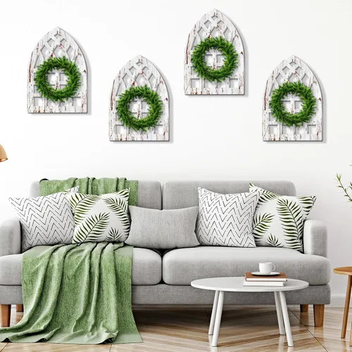 Vista 3 de FairySandy 6 marcos rústicos de ventana con arco de madera para decoración de pared de granja de 15.75 x 11 pulgadas, paneles colgantes de catedral
