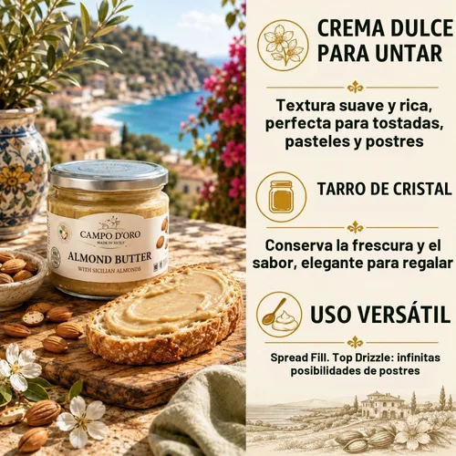 Vista 4 de CAMPO D'ORO - Mantequilla de almendras, crema dulce de almendras para untar