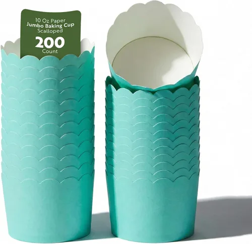 Vista 30 de Restaurantware Paquete de 200 moldes de papel para cupcakes de 3.38 onzas, resistentes a la grasa, festoneados para horno, elegantes tazas