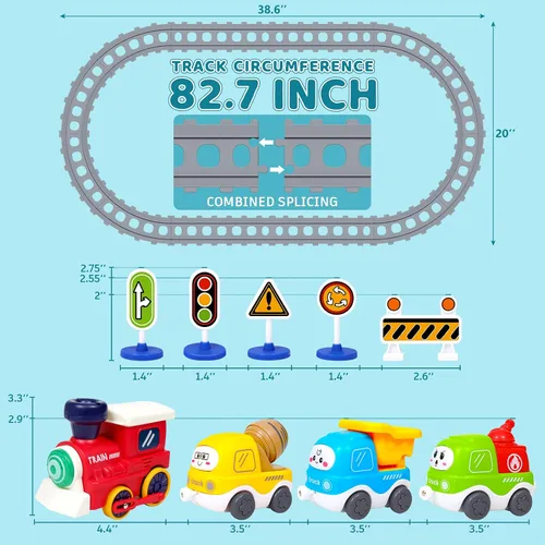 Vista 5 de Juego de Tren Eléctrico para Niños Pequeños de 3-5 4-8 con Pistas de Tren, Luces, Señal de Vapor, Música Realista, Sonido, Conexión Magnética