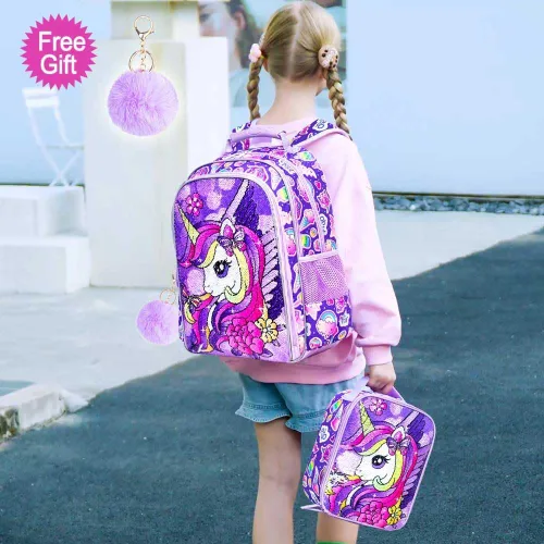 Vista 2 de ZLYERT Mochila para niñas y niños, mochila de dinosaurio y unicornio para estudiantes de preescolar primaria, mochilas para niños de 16 pulgadas