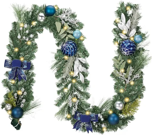 Vista 7 de Valery Madelyn - Guirnalda de Navidad preiluminada de 6 pies con bolas