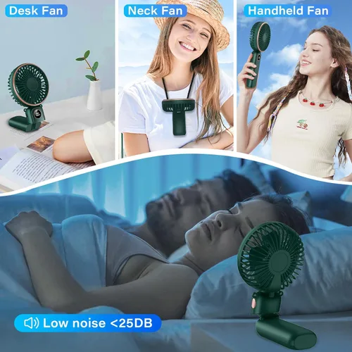 Vista 6 de Ventilador de mano portátil de 5200 mAh, recargable por USB, eléctrico, pequeño, pequeño, pequeño, de mano, 22 horas, 6 velocidades, pantalla LED