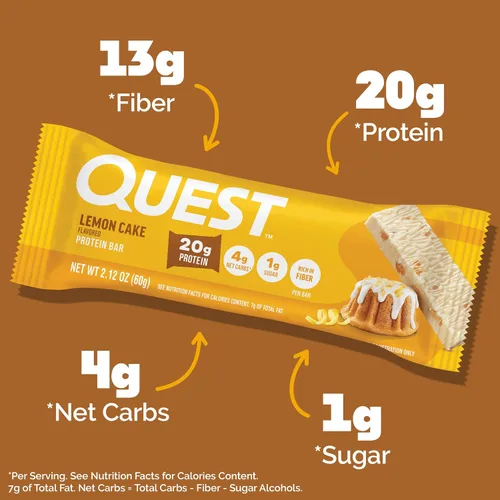 Vista 4 de Quest Nutrition - Barra de proteínas, pastel de limón, 12 unidades 4g Net Carbs, 1g Sugar, Gluten Free, High Quality Protein, Soft and Chewy