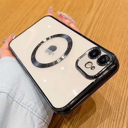 Vista 36 de Funda magnética transparente compatible con iPhone 11, lujosa funda MagSafe transparente a prueba de golpes con protector completo de lente