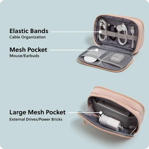 Vista 5 de U Brands Organizador de artículos electrónicos de viaje de pana con doble cremallera, funda de transporte técnica, bolsa de viaje portátil