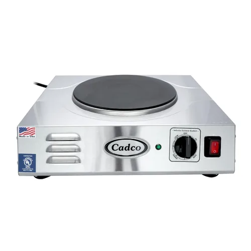 Vista 2 de Cadco LKR-220 Placa Caliente de Superficie de Hierro Fundido Resistente de 220 Voltios, Acero Inoxidable, Para Uso Comercial, 18 libras
